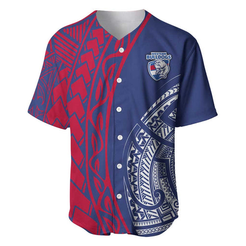 Personalised Western Bulldogs Mascot Baseball Jersey Polynesian Tribal Pattern Bold Bulldog Football