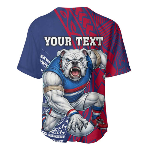 Personalised Western Bulldogs Mascot Baseball Jersey Polynesian Tribal Pattern Bold Bulldog Football