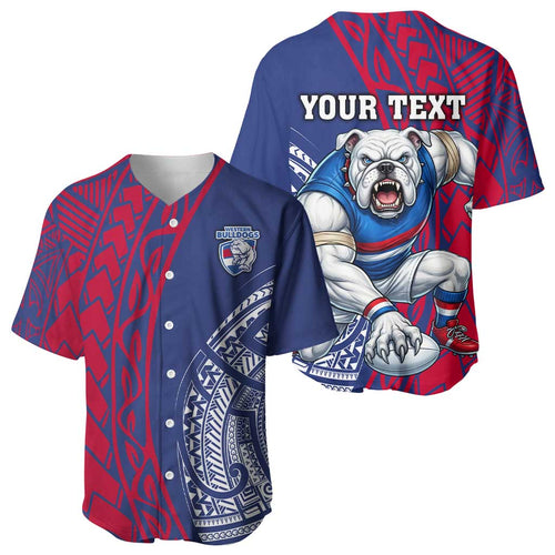 Personalised Western Bulldogs Mascot Baseball Jersey Polynesian Tribal Pattern Bold Bulldog Football