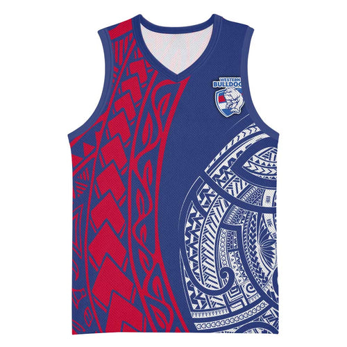 Personalised Western Bulldogs Mascot Basketball Jersey Polynesian Tribal Pattern Bold Bulldog Football