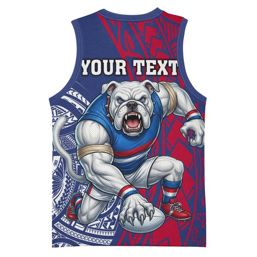Personalised Western Bulldogs Mascot Basketball Jersey Polynesian Tribal Pattern Bold Bulldog Football