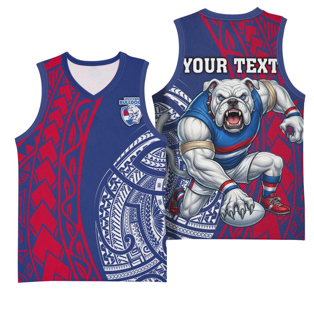 Personalised Western Bulldogs Mascot Basketball Jersey Polynesian Tribal Pattern Bold Bulldog Football