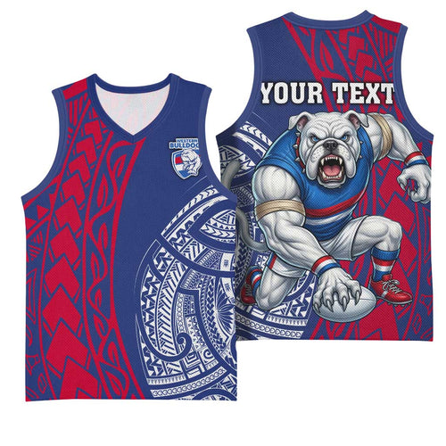 Personalised Western Bulldogs Mascot Basketball Jersey Polynesian Tribal Pattern Bold Bulldog Football