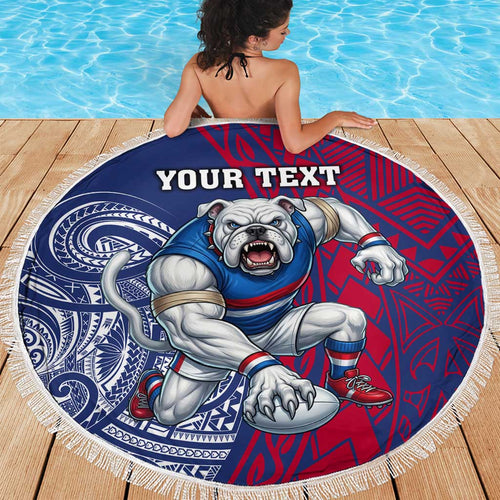 Personalised Western Bulldogs Mascot Beach Blanket Polynesian Tribal Pattern Bold Bulldog Football