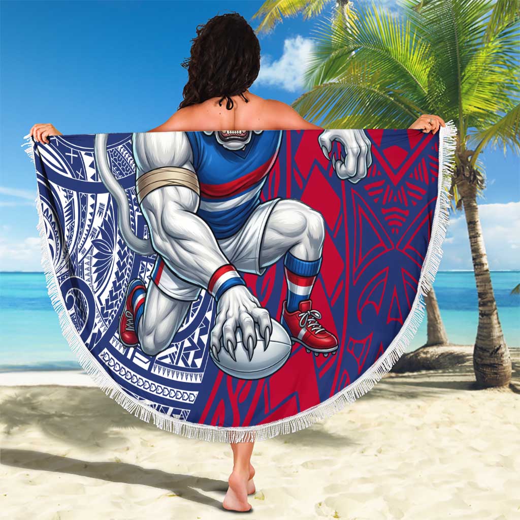 Personalised Western Bulldogs Mascot Beach Blanket Polynesian Tribal Pattern Bold Bulldog Football