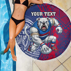 Personalised Western Bulldogs Mascot Beach Blanket Polynesian Tribal Pattern Bold Bulldog Football