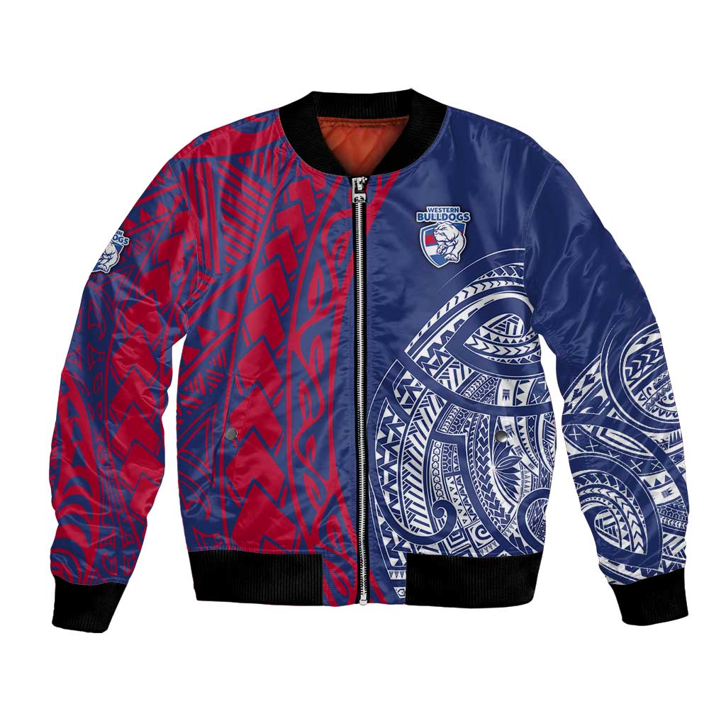 Personalised Western Bulldogs Mascot Bomber Jacket Polynesian Tribal Pattern Bold Bulldog Football