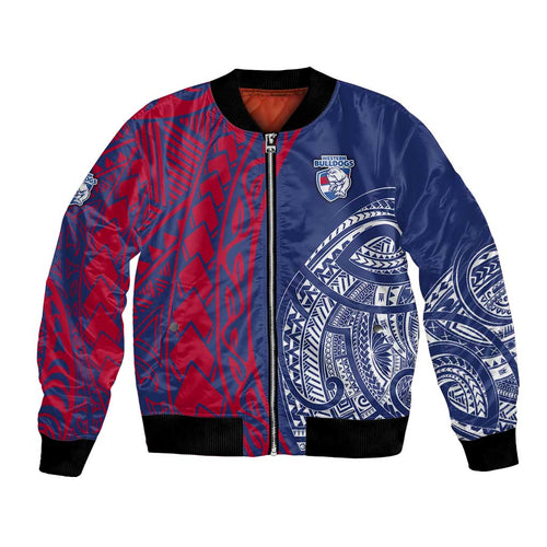 Personalised Western Bulldogs Mascot Bomber Jacket Polynesian Tribal Pattern Bold Bulldog Football
