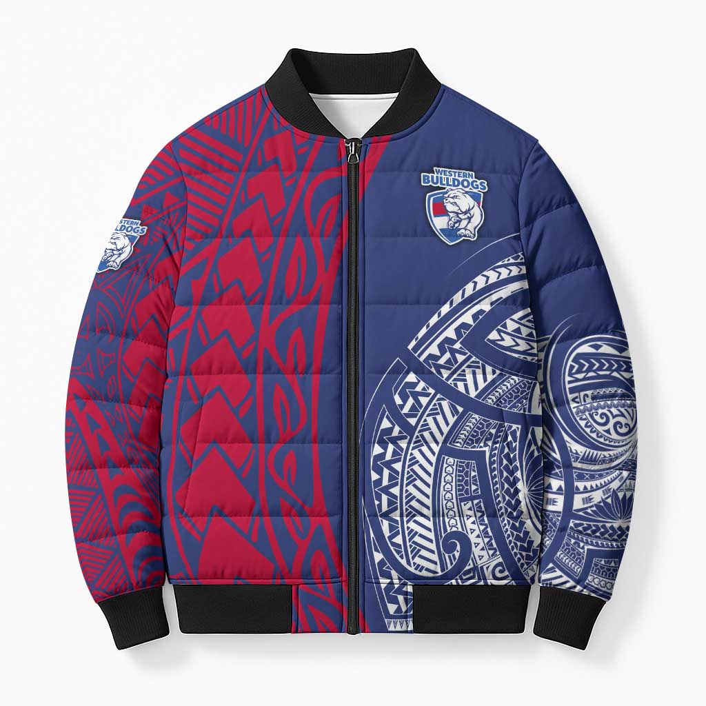 Personalised Western Bulldogs Mascot Bomber Puffer Jacket Polynesian Tribal Pattern Bold Bulldog Football