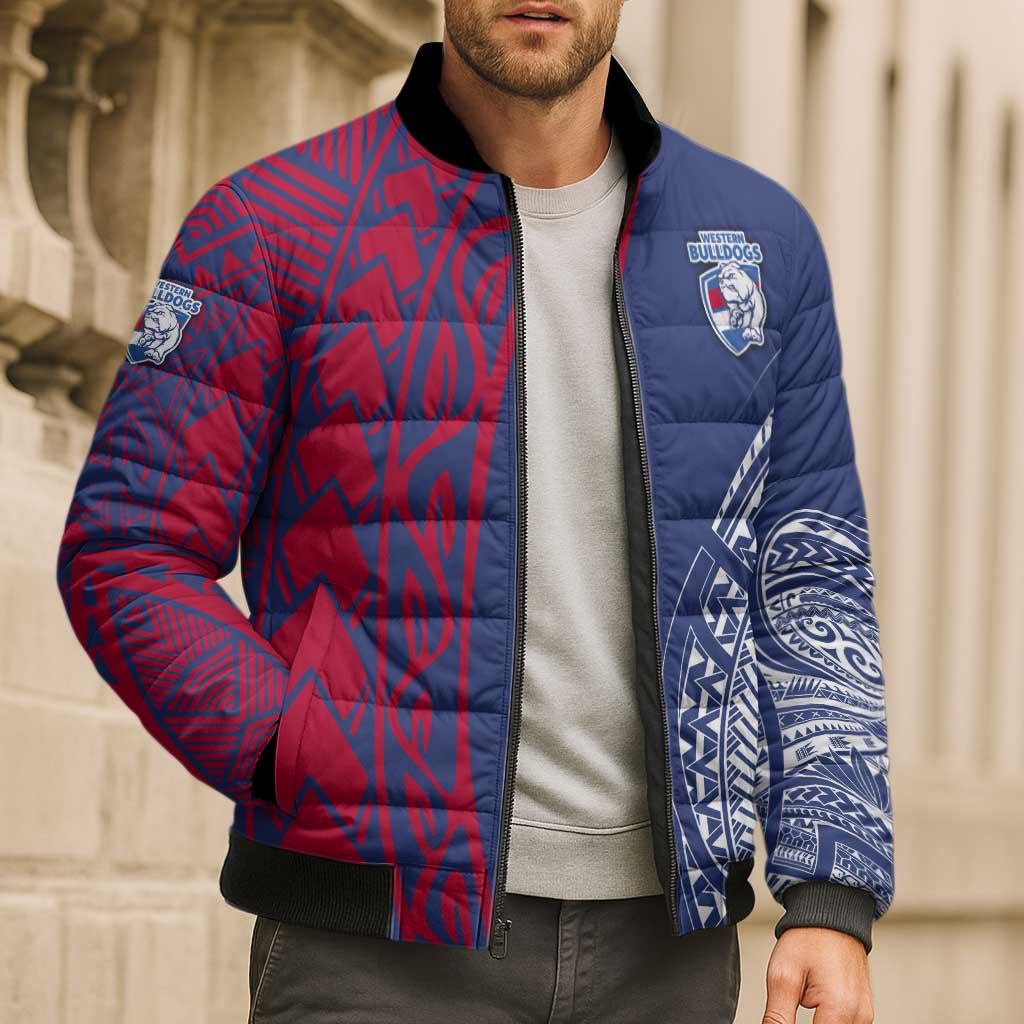 Personalised Western Bulldogs Mascot Bomber Puffer Jacket Polynesian Tribal Pattern Bold Bulldog Football