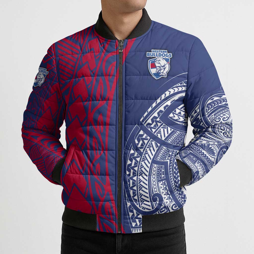 Personalised Western Bulldogs Mascot Bomber Puffer Jacket Polynesian Tribal Pattern Bold Bulldog Football