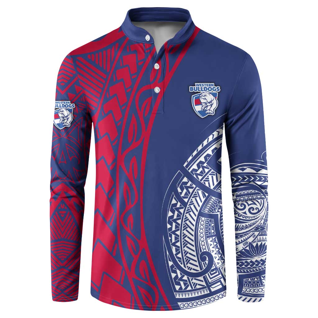 Personalised Western Bulldogs Mascot Button Sweatshirt Polynesian Tribal Pattern Bold Bulldog Football