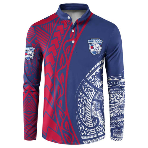 Personalised Western Bulldogs Mascot Button Sweatshirt Polynesian Tribal Pattern Bold Bulldog Football