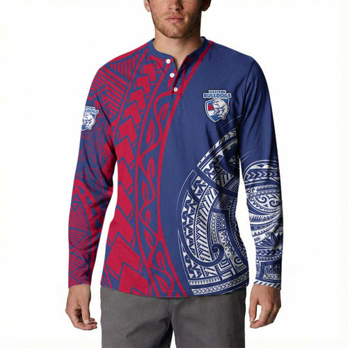 Personalised Western Bulldogs Mascot Button Sweatshirt Polynesian Tribal Pattern Bold Bulldog Football