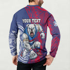 Personalised Western Bulldogs Mascot Button Sweatshirt Polynesian Tribal Pattern Bold Bulldog Football
