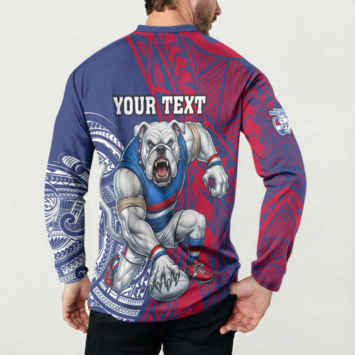 Personalised Western Bulldogs Mascot Button Sweatshirt Polynesian Tribal Pattern Bold Bulldog Football