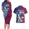 Personalised Western Bulldogs Mascot Couples Matching Long Sleeve Bodycon Dress and Hawaiian Shirt Polynesian Tribal Pattern Bold Bulldog Football