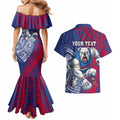 Personalised Western Bulldogs Mascot Couples Matching Mermaid Dress and Hawaiian Shirt Polynesian Tribal Pattern Bold Bulldog Football