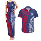 Personalised Western Bulldogs Mascot Couples Matching Tank Maxi Dress and Hawaiian Shirt Polynesian Tribal Pattern Bold Bulldog Football