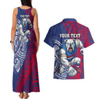 Personalised Western Bulldogs Mascot Couples Matching Tank Maxi Dress and Hawaiian Shirt Polynesian Tribal Pattern Bold Bulldog Football