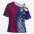 Personalised Western Bulldogs Mascot Cross Shoulder Shirt Polynesian Tribal Pattern Bold Bulldog Football