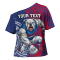 Personalised Western Bulldogs Mascot Cross Shoulder Shirt Polynesian Tribal Pattern Bold Bulldog Football