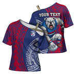 Personalised Western Bulldogs Mascot Cross Shoulder Shirt Polynesian Tribal Pattern Bold Bulldog Football