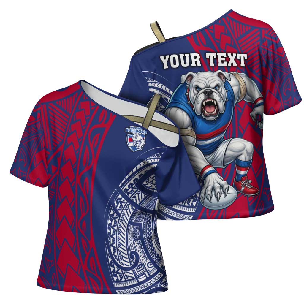 Personalised Western Bulldogs Mascot Cross Shoulder Shirt Polynesian Tribal Pattern Bold Bulldog Football