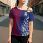 Personalised Western Bulldogs Mascot Cross Shoulder Shirt Polynesian Tribal Pattern Bold Bulldog Football
