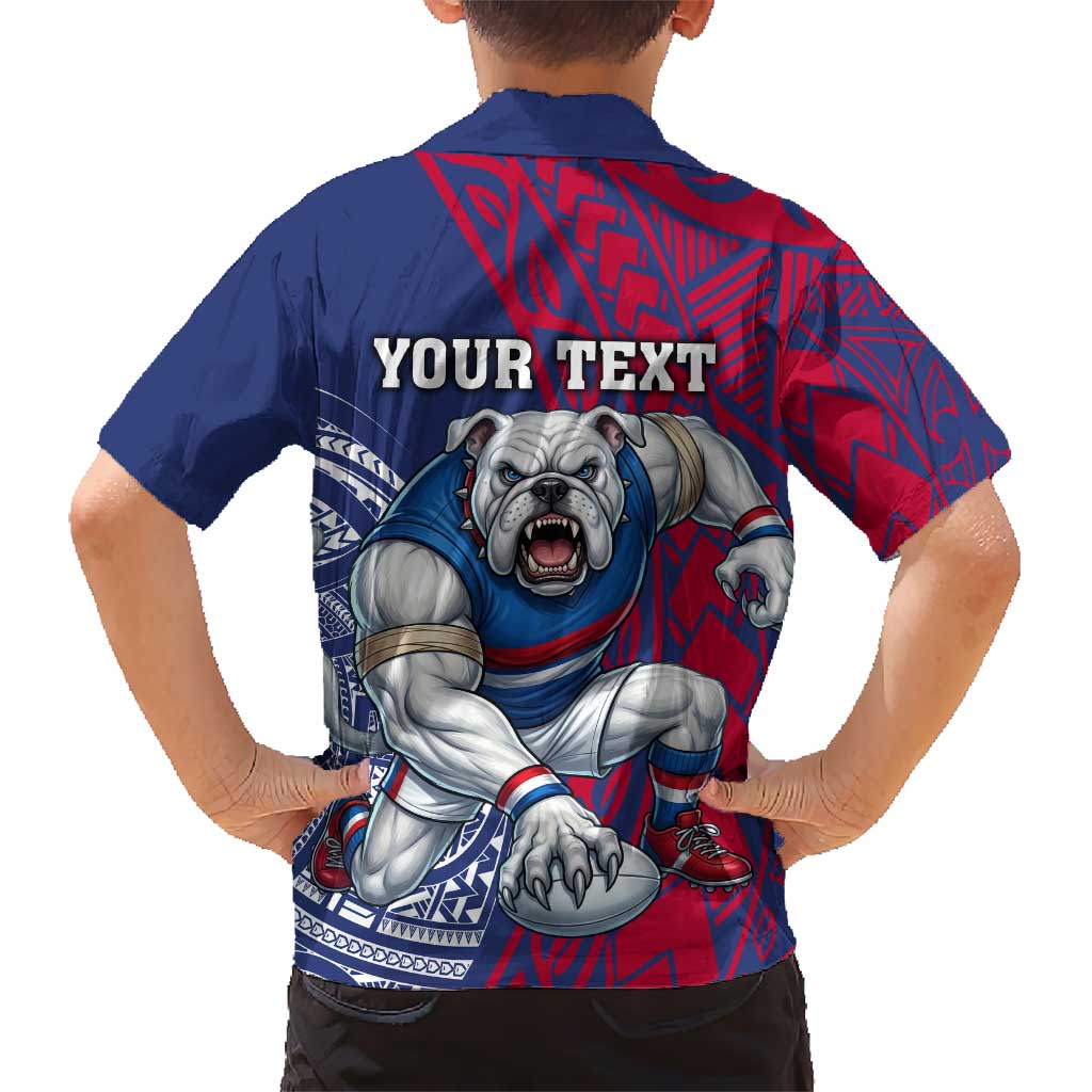 Personalised Western Bulldogs Mascot Family Matching Long Sleeve Bodycon Dress and Hawaiian Shirt Polynesian Tribal Pattern Bold Bulldog Football