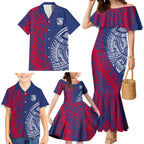 Personalised Western Bulldogs Mascot Family Matching Mermaid Dress and Hawaiian Shirt Polynesian Tribal Pattern Bold Bulldog Football