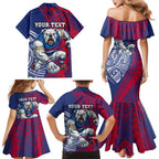 Personalised Western Bulldogs Mascot Family Matching Mermaid Dress and Hawaiian Shirt Polynesian Tribal Pattern Bold Bulldog Football