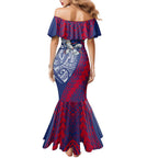Personalised Western Bulldogs Mascot Family Matching Mermaid Dress and Hawaiian Shirt Polynesian Tribal Pattern Bold Bulldog Football