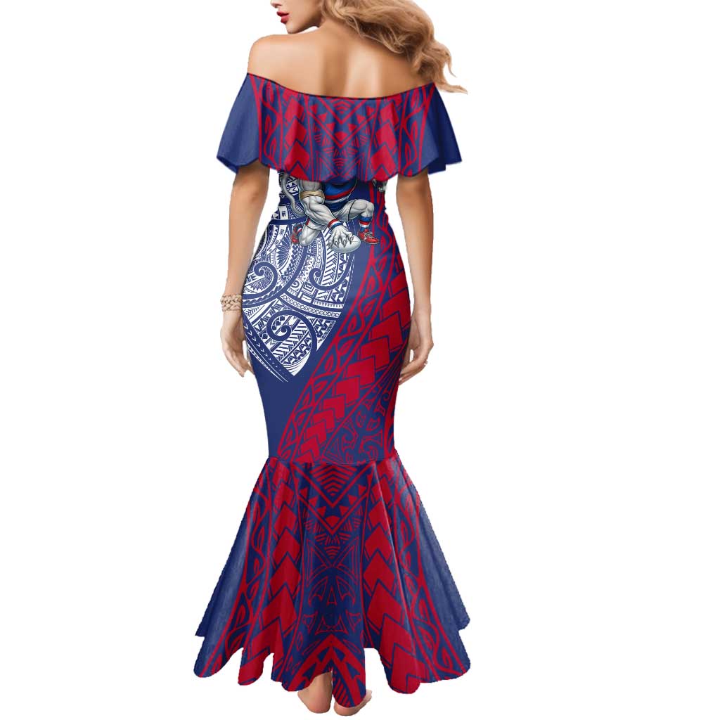 Personalised Western Bulldogs Mascot Family Matching Mermaid Dress and Hawaiian Shirt Polynesian Tribal Pattern Bold Bulldog Football
