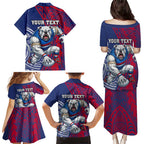 Personalised Western Bulldogs Mascot Family Matching Puletasi and Hawaiian Shirt Polynesian Tribal Pattern Bold Bulldog Football