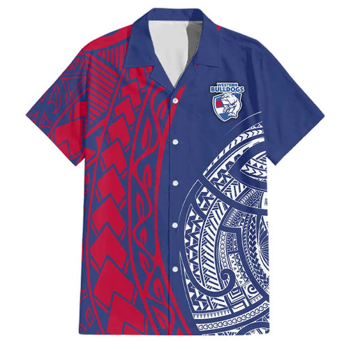 Personalised Western Bulldogs Mascot Family Matching Puletasi and Hawaiian Shirt Polynesian Tribal Pattern Bold Bulldog Football