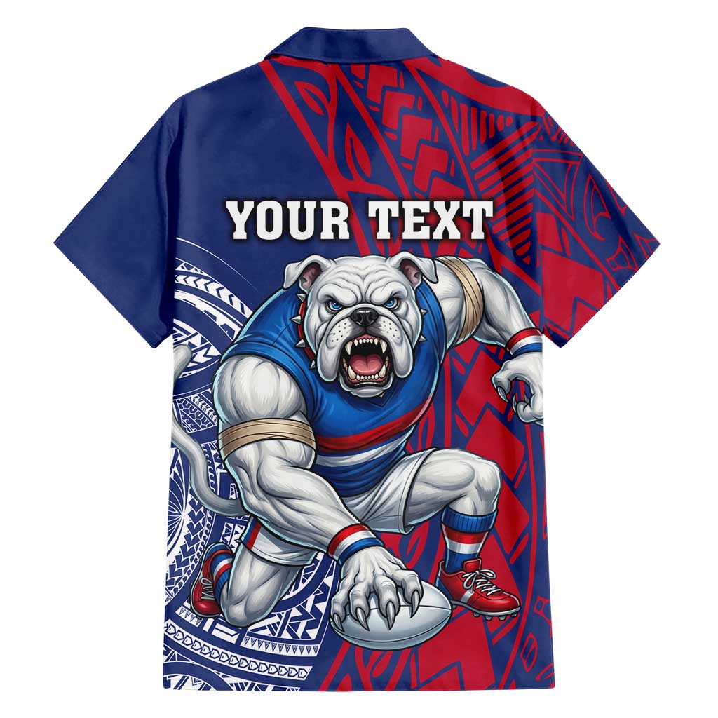 Personalised Western Bulldogs Mascot Family Matching Puletasi and Hawaiian Shirt Polynesian Tribal Pattern Bold Bulldog Football