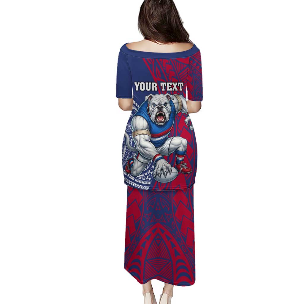 Personalised Western Bulldogs Mascot Family Matching Puletasi and Hawaiian Shirt Polynesian Tribal Pattern Bold Bulldog Football