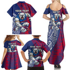 Personalised Western Bulldogs Mascot Family Matching Summer Maxi Dress and Hawaiian Shirt Polynesian Tribal Pattern Bold Bulldog Football