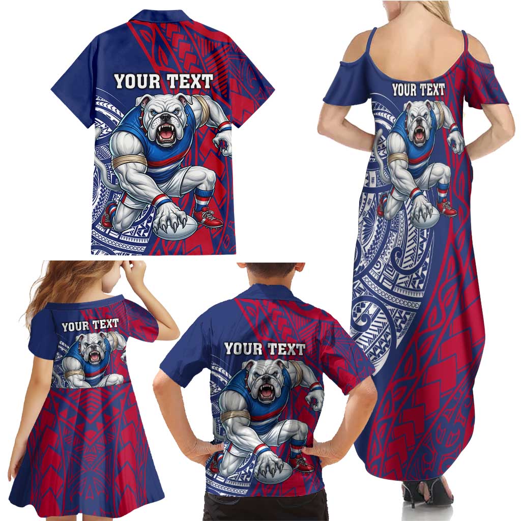 Personalised Western Bulldogs Mascot Family Matching Summer Maxi Dress and Hawaiian Shirt Polynesian Tribal Pattern Bold Bulldog Football