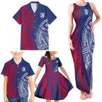 Personalised Western Bulldogs Mascot Family Matching Tank Maxi Dress and Hawaiian Shirt Polynesian Tribal Pattern Bold Bulldog Football