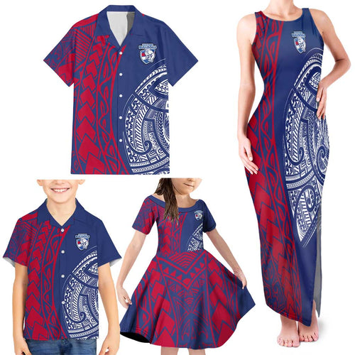 Personalised Western Bulldogs Mascot Family Matching Tank Maxi Dress and Hawaiian Shirt Polynesian Tribal Pattern Bold Bulldog Football