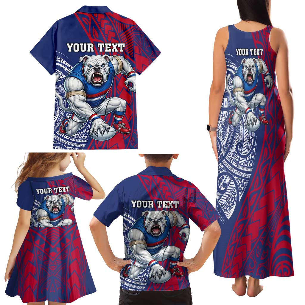 Personalised Western Bulldogs Mascot Family Matching Tank Maxi Dress and Hawaiian Shirt Polynesian Tribal Pattern Bold Bulldog Football