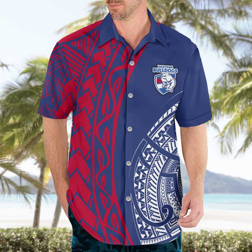 Personalised Western Bulldogs Mascot Hawaiian Shirt Polynesian Tribal Pattern Bold Bulldog Football