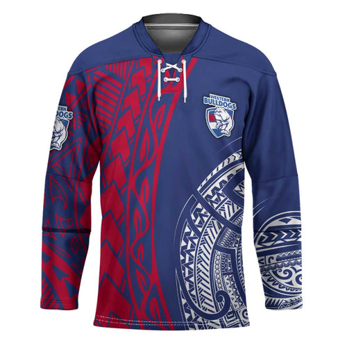Personalised Western Bulldogs Mascot Hockey Jersey Polynesian Tribal Pattern Bold Bulldog Football