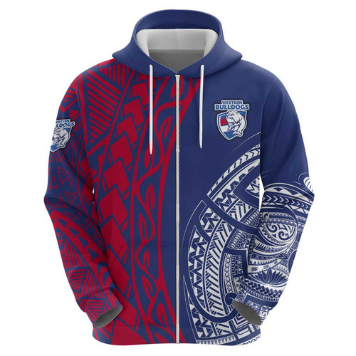 Personalised Western Bulldogs Mascot Hoodie Polynesian Tribal Pattern Bold Bulldog Football