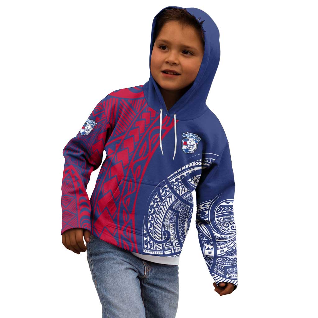 Personalised Western Bulldogs Mascot Kid Hoodie Polynesian Tribal Pattern Bold Bulldog Football
