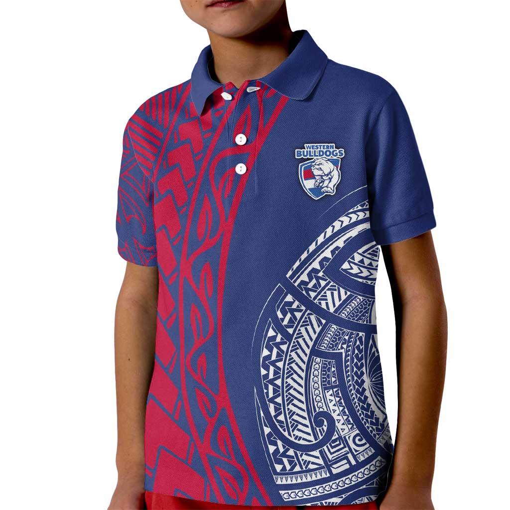 Personalised Western Bulldogs Mascot Kid Polo Shirt Polynesian Tribal Pattern Bold Bulldog Football