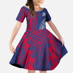 Personalised Western Bulldogs Mascot Kid Short Sleeve Dress Polynesian Tribal Pattern Bold Bulldog Football