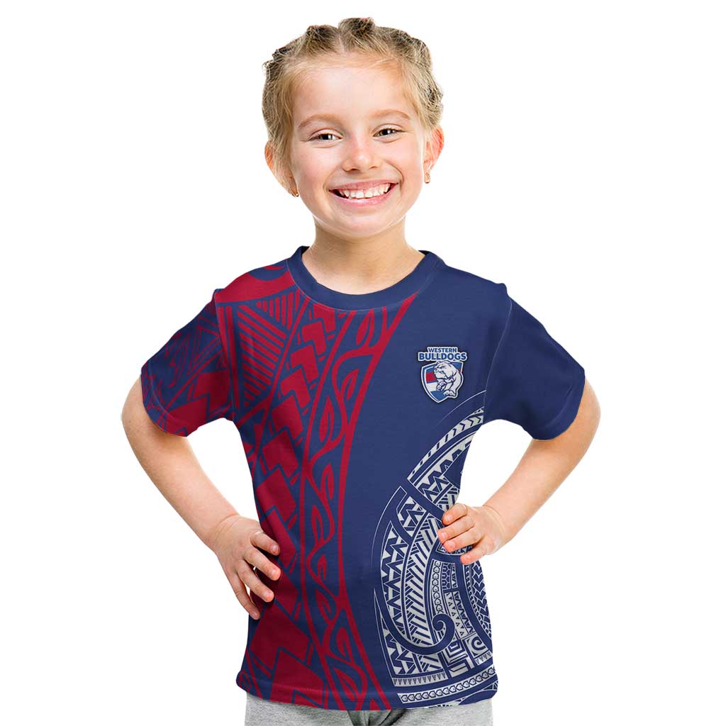 Personalised Western Bulldogs Mascot Kid T Shirt Polynesian Tribal Pattern Bold Bulldog Football